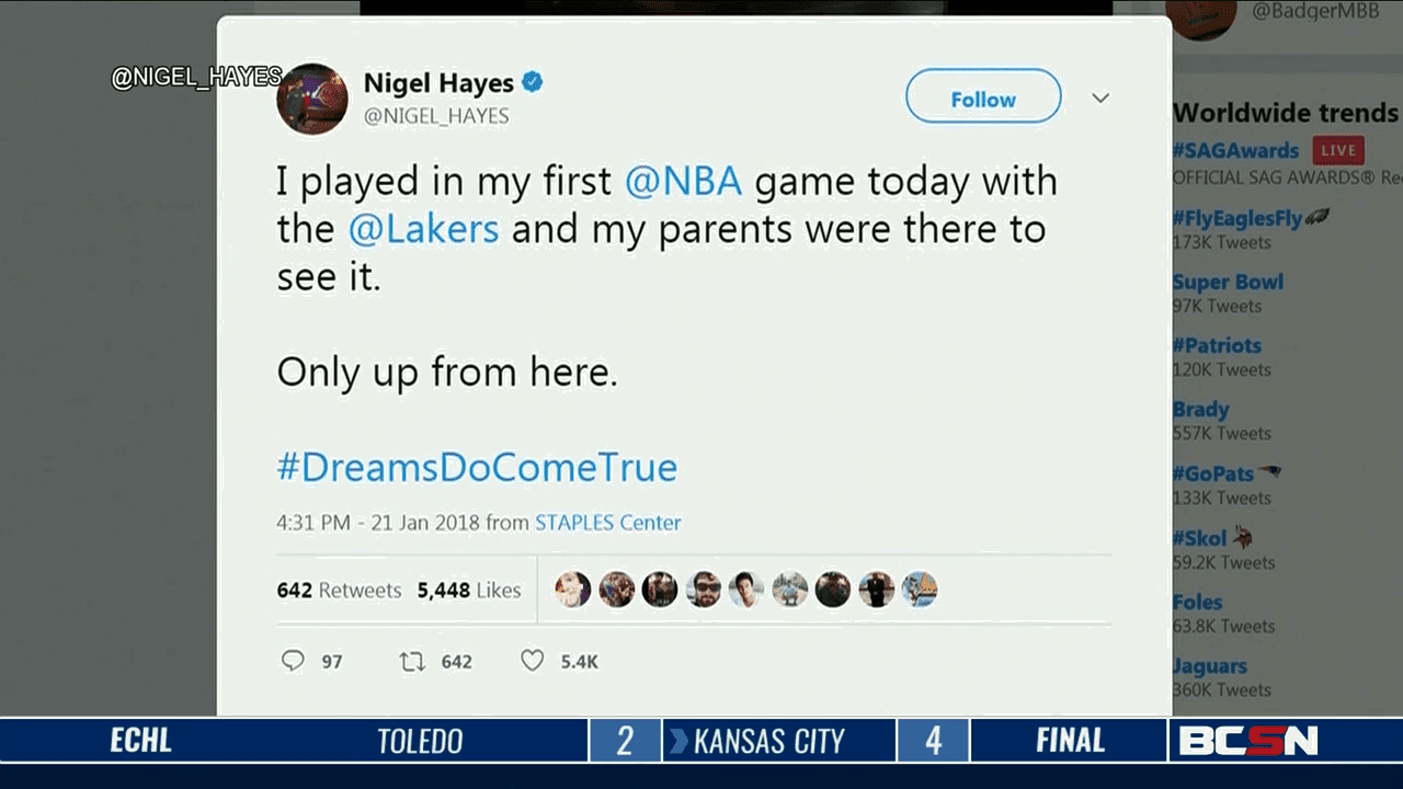 Nigel Hayes Tweets After NBA Debut