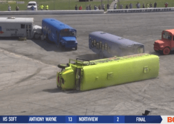 Ken Schrader Schools BCSN Before Bus Figure 8 at Toledo Speedway