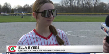 Central Catholic Freshman Ella Byers Leads Her Team to the 11-1 Victory Over St. Ursula