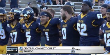 Toledo Soars To 63-10 Win Over Central Connecticut State In Home Opener